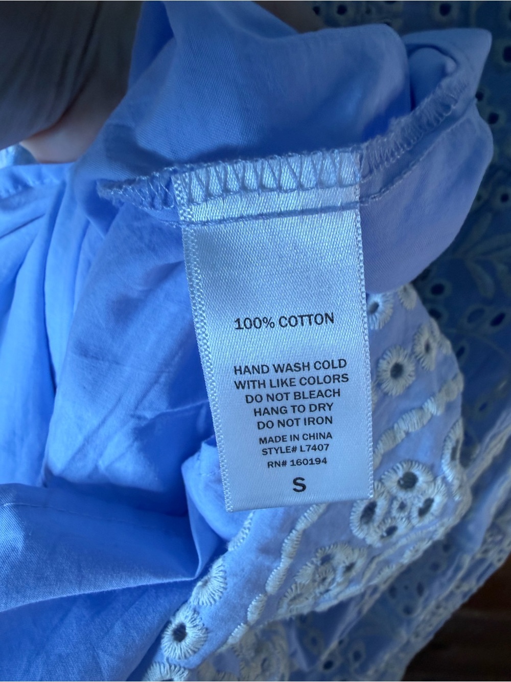 By Together 100% Cotton Light Blue Eyelet Lined Mini Dress With Pockets Size S - Picture 3 of 9
